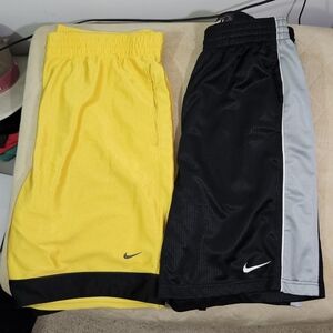 Lot of 2 Vintage Nike Basketball Black & Yellow Mesh Athletic Basketball Shorts!